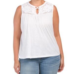 New Lucky Brand Plus Front Yoke Embroidery Cotton Sleeveless Blouse Top